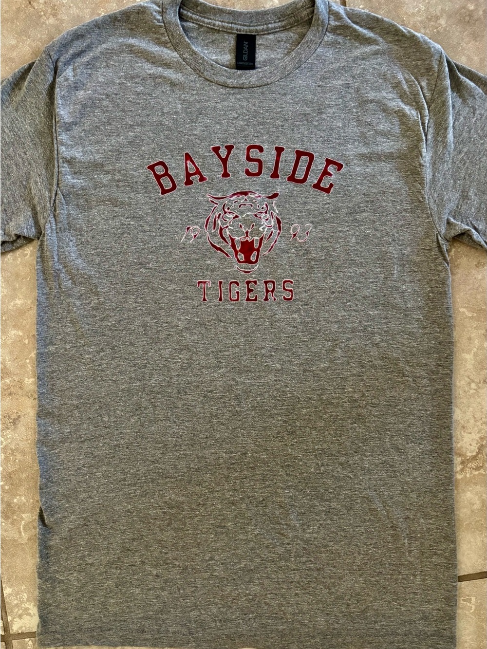Saved By The Bell Bayside Tigers Vintage 90s Graphic Tee Gray Gildan Softstyle